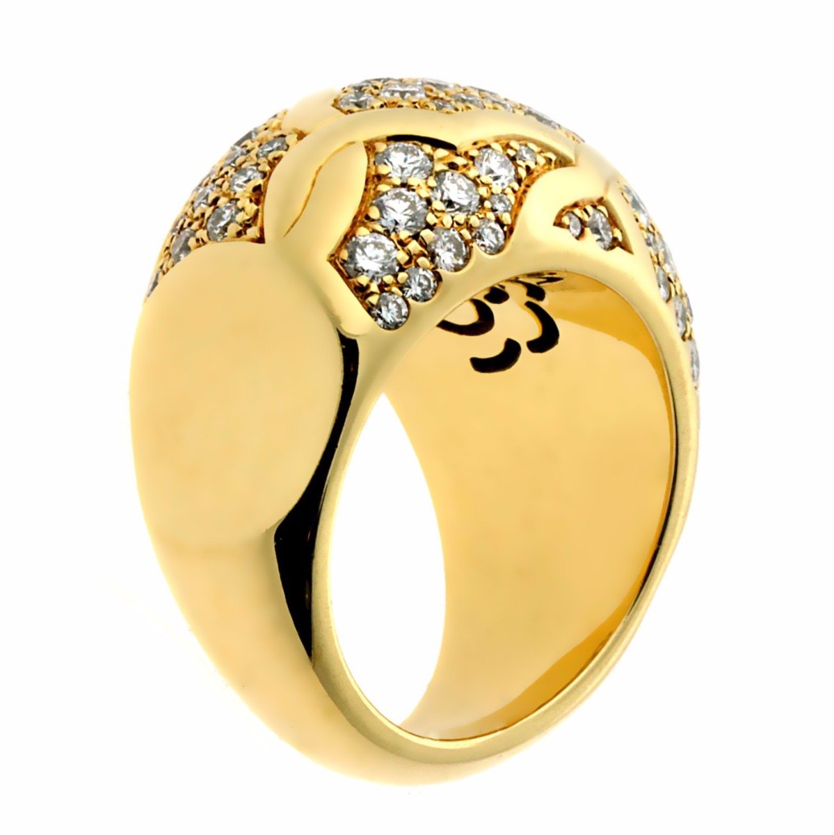 Chathtnel Camellia Flower Diamond 18k Yellow Gold Bombe Cocktail Ring