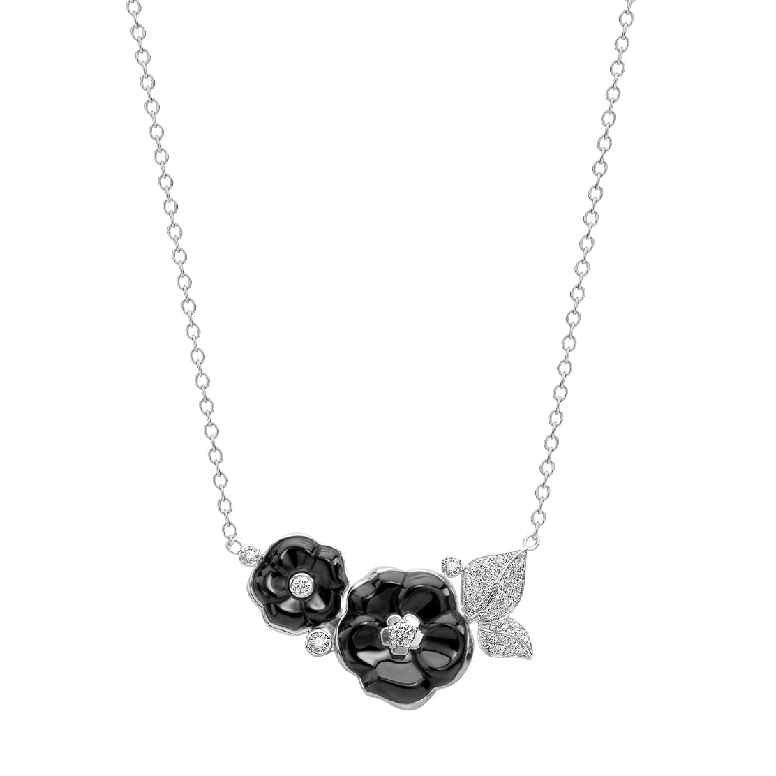 Chathtnel Camellia Galbe Diamond Ceramic White Gold Pendant Necklace