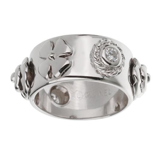 Chathtnel Camellia Lucky Charm 18k White Gold Diamond Band Ring