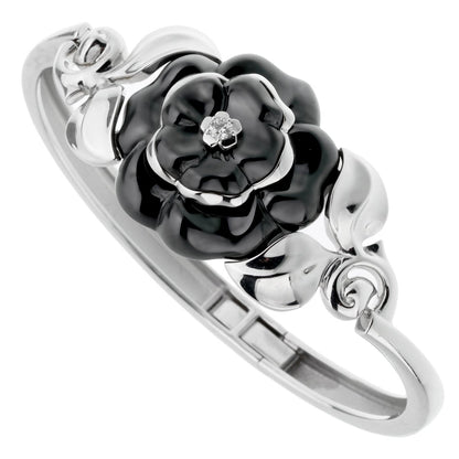 Chathtnel Camellia Onyx Diamond White Gold Bangle Bracelet