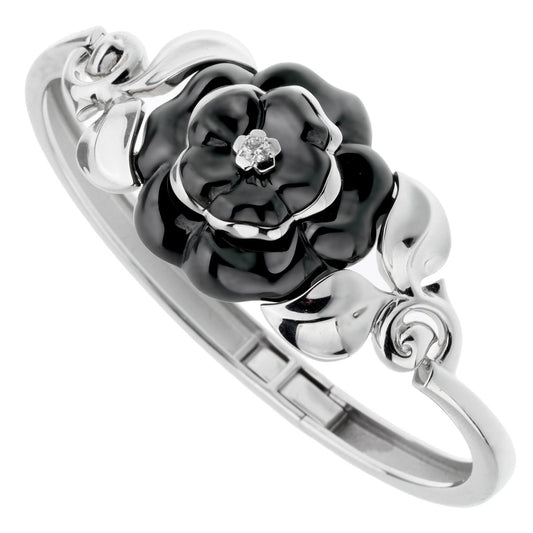 Chathtnel Camellia Onyx Diamond White Gold Bangle Bracelet