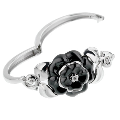 Chathtnel Camellia Onyx Diamond White Gold Bangle Bracelet