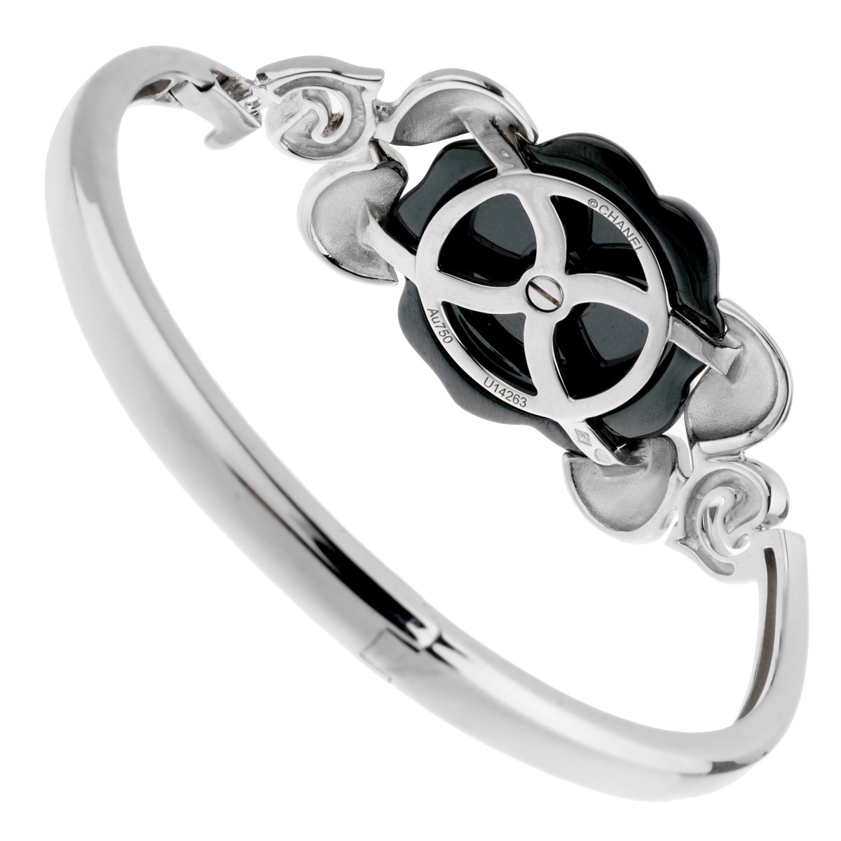 Chathtnel Camellia Onyx Diamond White Gold Bangle Bracelet