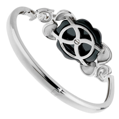 Chathtnel Camellia Onyx Diamond White Gold Bangle Bracelet