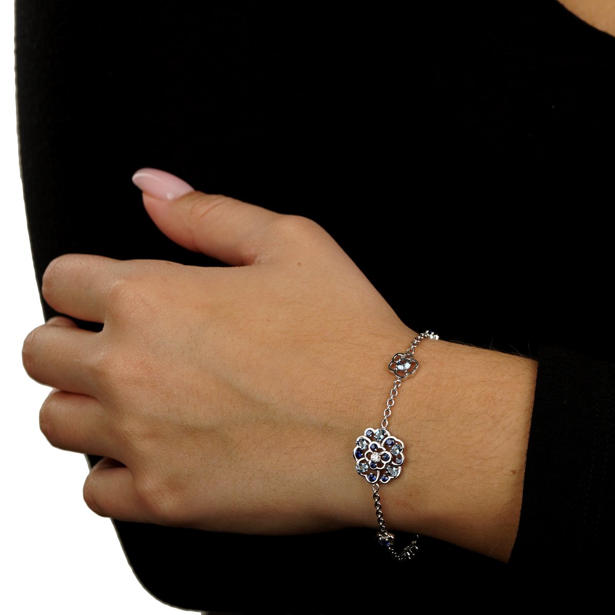 Chathtnel Camellia Sapphire Diamond White Gold Bracelet