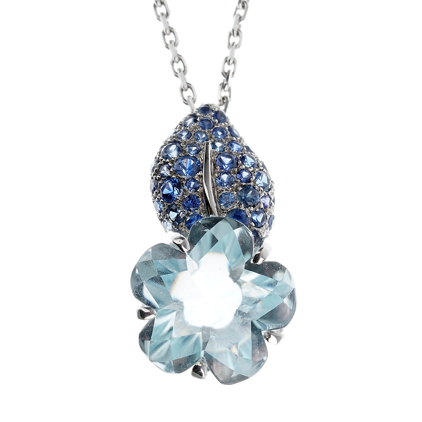 Chathtnel Camellia Sapphire 18k White Gold Pendant Necklace