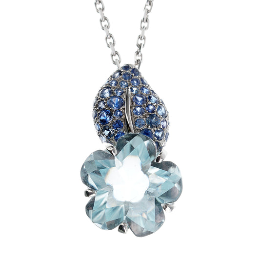 Chathtnel Camellia Sapphire 18k White Gold Pendant Necklace