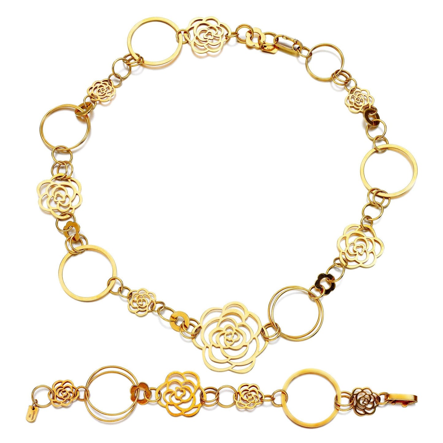 Chathtnel Camellia Yellow Gold Necklace Bracelet Suite