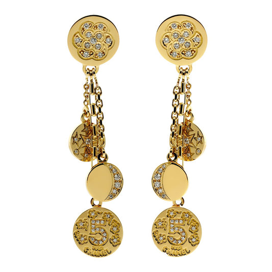 Chathtnel Camellia Vintage Charm Diamond 18k Yellow Gold Drop Earrings