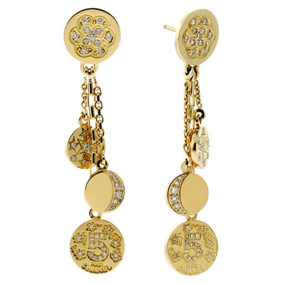 Chathtnel Camellia Vintage Charm Diamond 18k Yellow Gold Drop Earrings