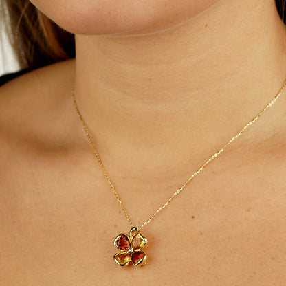 Chathtnel Citrine Gold Clover Pendant Necklace