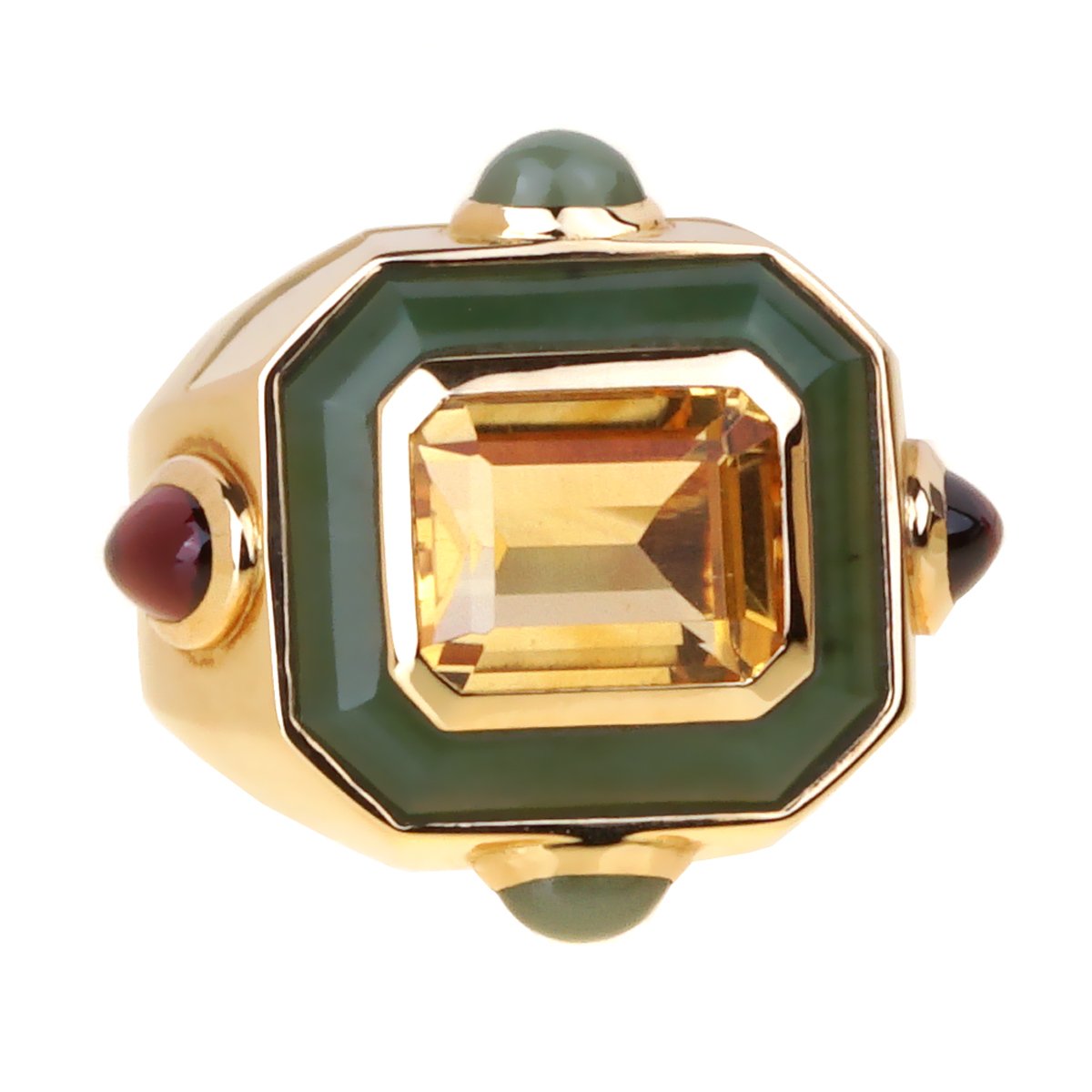 Chathtnel Vintage Citrine Jade Gold 18k Yellow Gold Cocktail Ring Sz 5 1/2