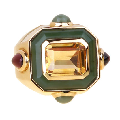 Chathtnel Vintage Citrine Jade Gold 18k Yellow Gold Cocktail Ring Sz 5 1/2