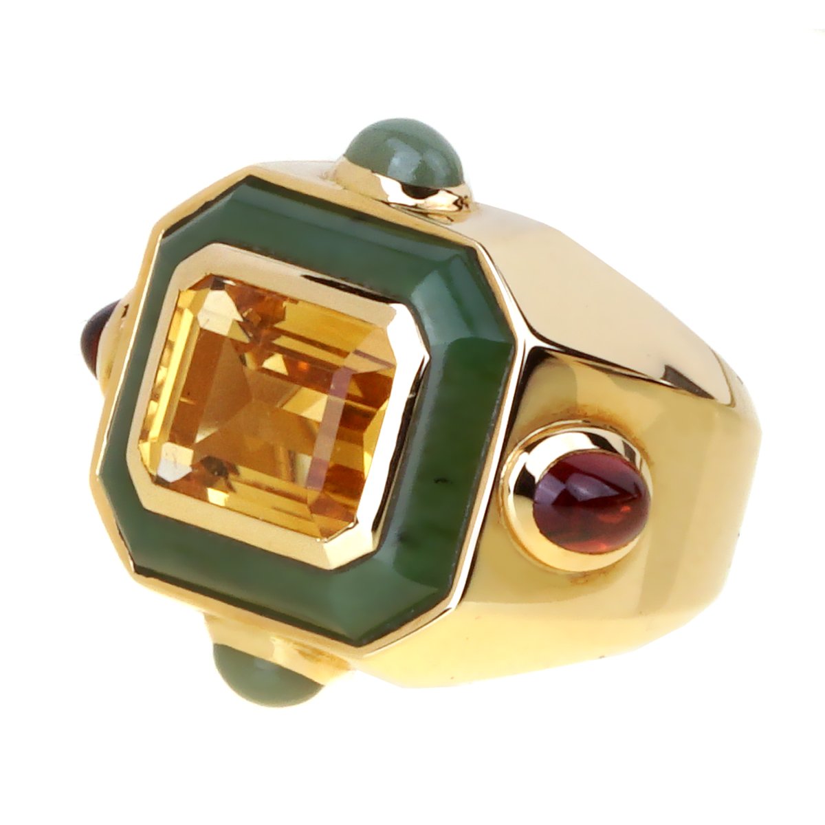 Chathtnel Vintage Citrine Jade Gold 18k Yellow Gold Cocktail Ring Sz 5 1/2