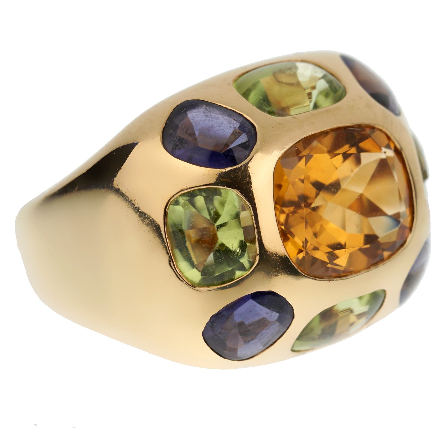 Chathtnel Coco Citrine Peridot Iolite Yellow Gold Cocktail Ring