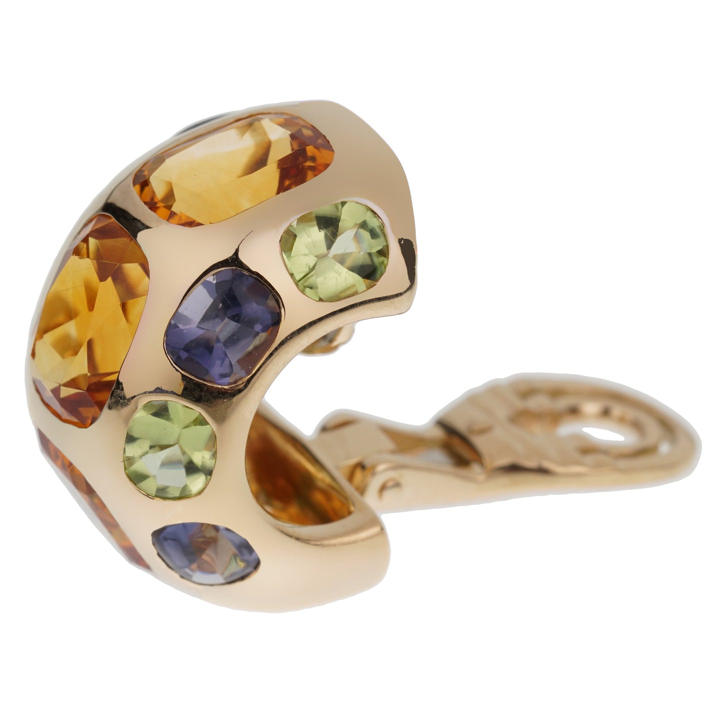 Chathtnel Coco Citrine Peridot Iolite 18k Yellow Gold Hoop Earrings