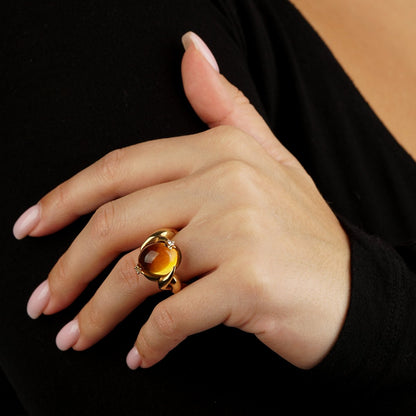 Chathtnel Comete Diamond Citrine 18k Yellow Gold Cocktail Ring Sz 6 1/4