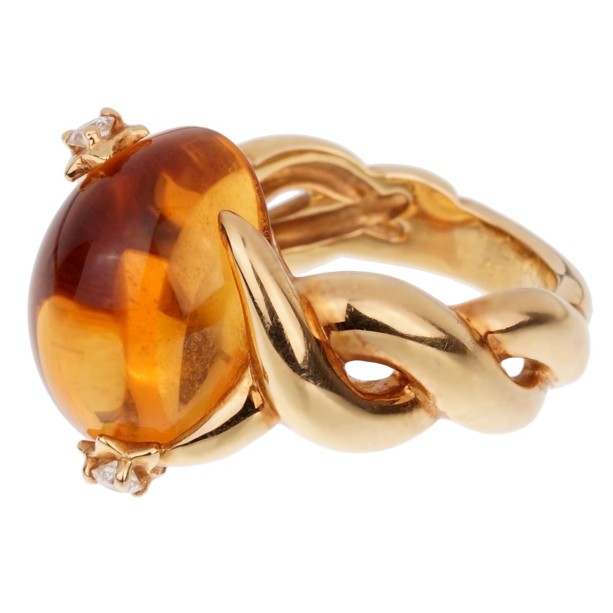 Chathtnel Comete Diamond Citrine 18k Yellow Gold Cocktail Ring Sz 6 1/4