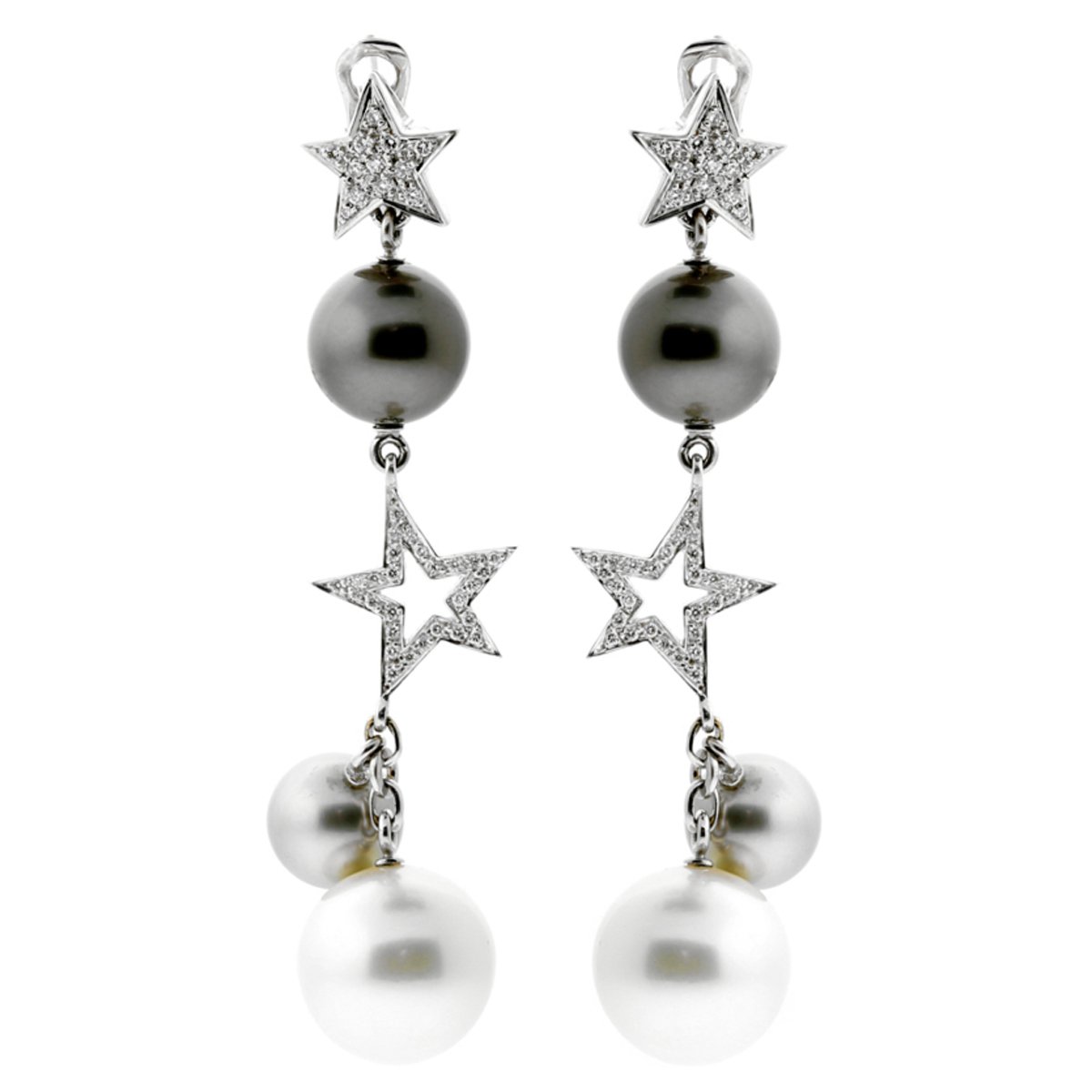 Chathtnel Vintage Comete Diamond Pearl Drop 18k White Gold Earrings