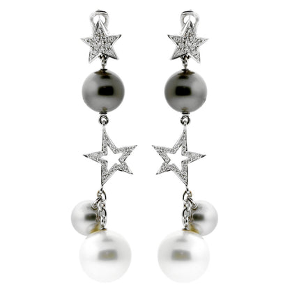 Chathtnel Vintage Comete Diamond Pearl Drop 18k White Gold Earrings