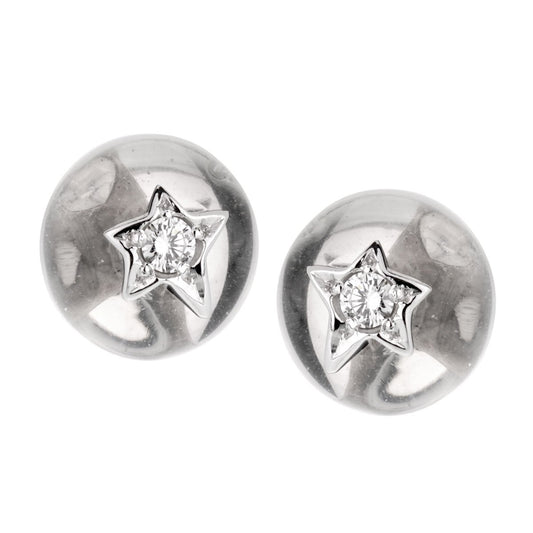 Chathtnel Comete Rock Crystal Diamond 18k White Gold Stud Earrings