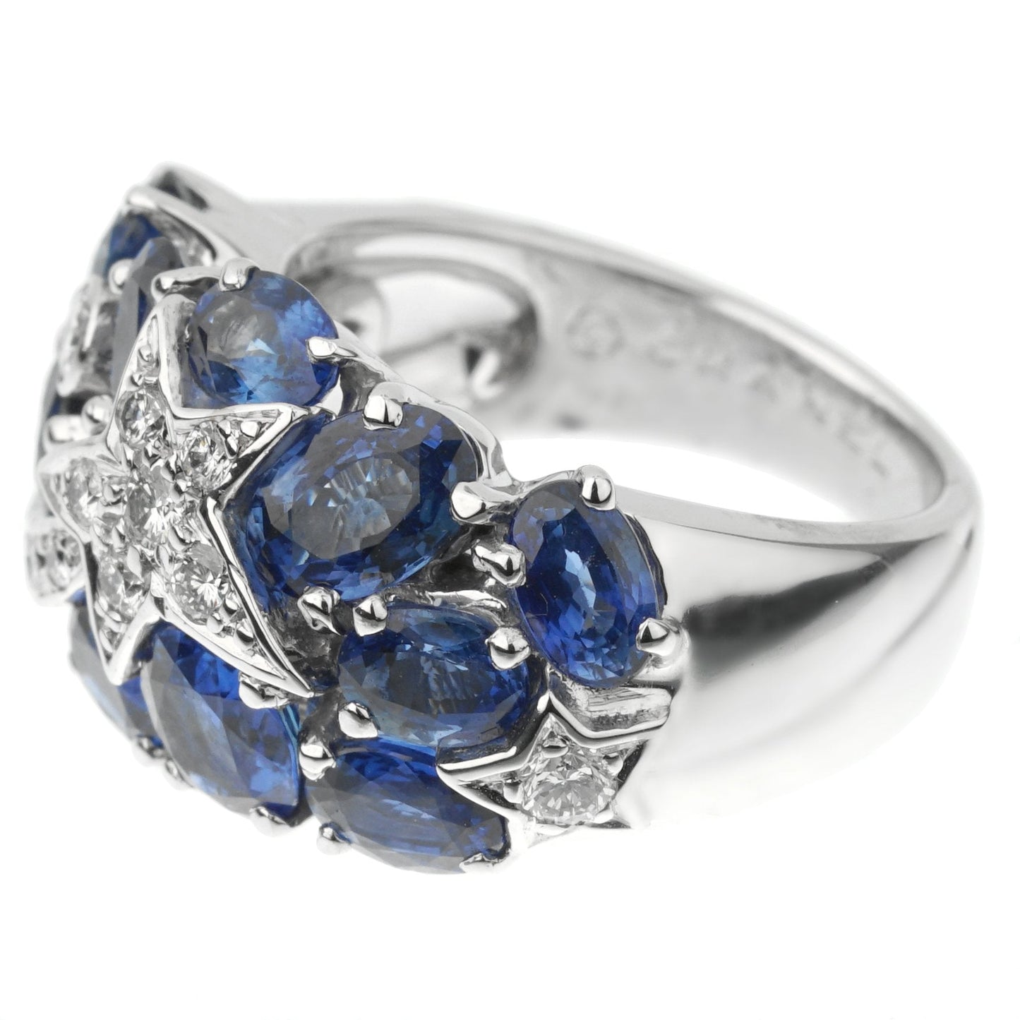 Chathtnel Comete Sapphire Diamond 18k White Gold Cocktail Ring Sz 5 3/4