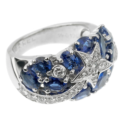 Chathtnel Comete Sapphire Diamond 18k White Gold Cocktail Ring Sz 5 3/4