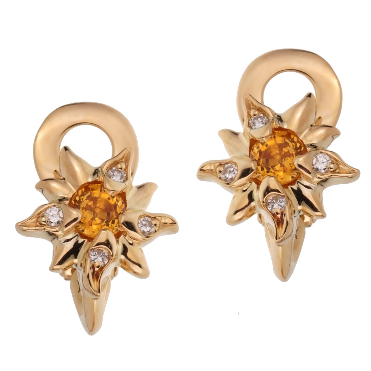 Chathtnel Comete Orange Sapphire Diamond Gold Earrings