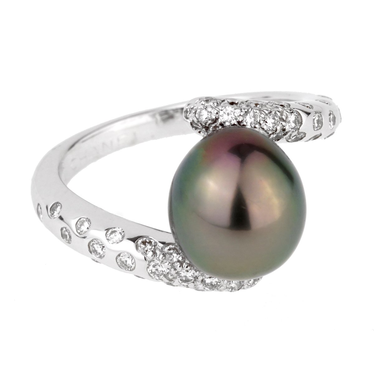 Chathtnel Concept Pearl Diamond White Gold Ring Sz 6
