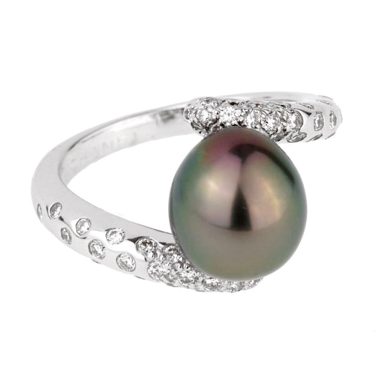 Chathtnel Concept Pearl Diamond White Gold Ring Sz 6