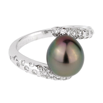 Chathtnel Concept Pearl Diamond 18k White Gold Cocktail Ring Sz 5 1/2
