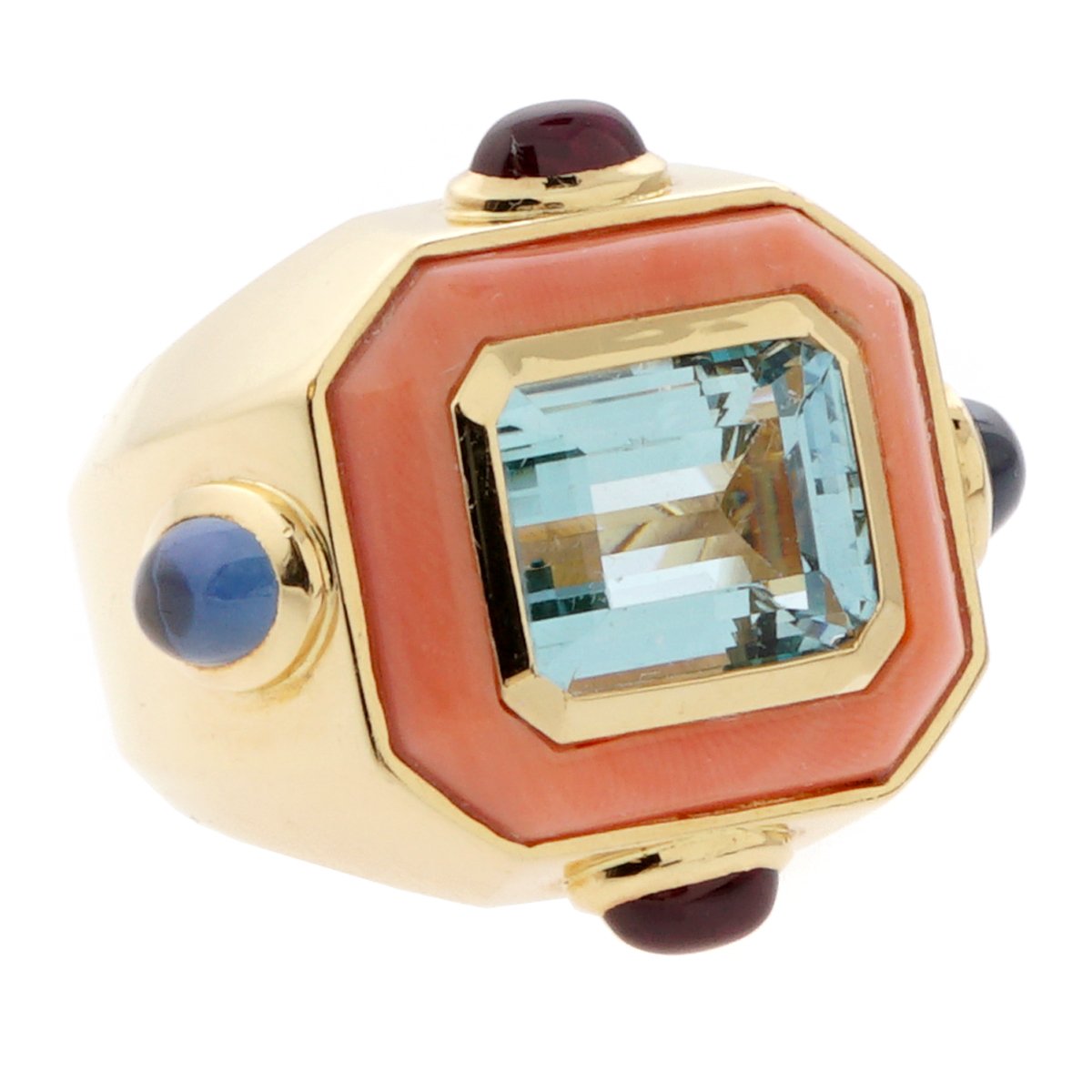 Chathtnel Coral Topaz Yellow Gold Cocktail Ring