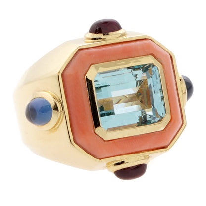 Chathtnel Coral Topaz Yellow Gold Cocktail Ring