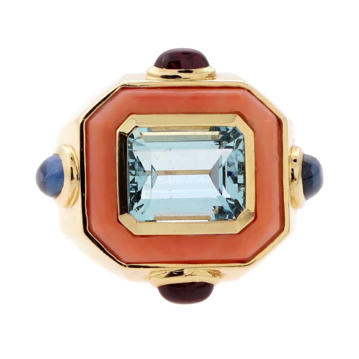 Chathtnel Coral Topaz Yellow Gold Cocktail Ring