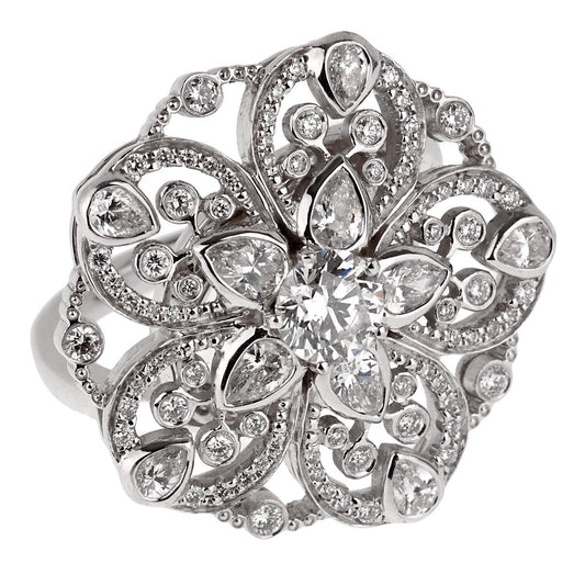 Chathtnel Diamond Flower Cocktail White Gold Ring