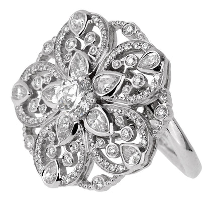 Chathtnel Diamond Flower Cocktail White Gold Ring