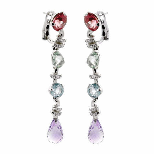 Chathtnel Diamond Gemstone 18k White Gold Drop Earrings