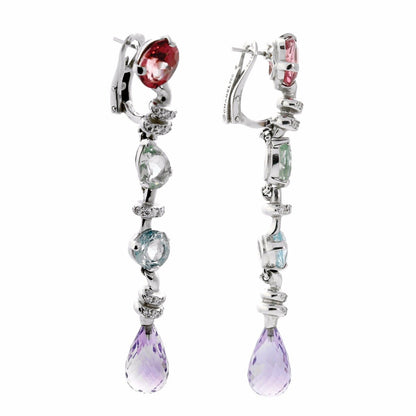 Chathtnel Diamond Gemstone 18k White Gold Drop Earrings