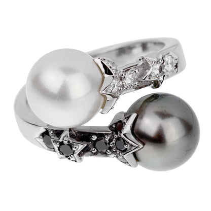 Chathtnel Diamond Pearl Bypass White Gold Ring