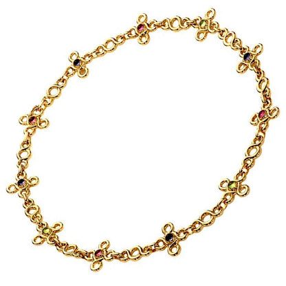 Chathtnel Vintage Gemstone 18k Yellow Gold Choker Chain Necklace