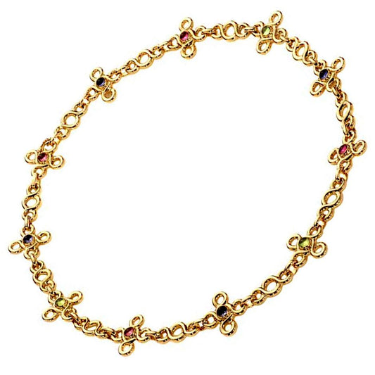 Chathtnel Vintage Gemstone 18k Yellow Gold Choker Chain Necklace