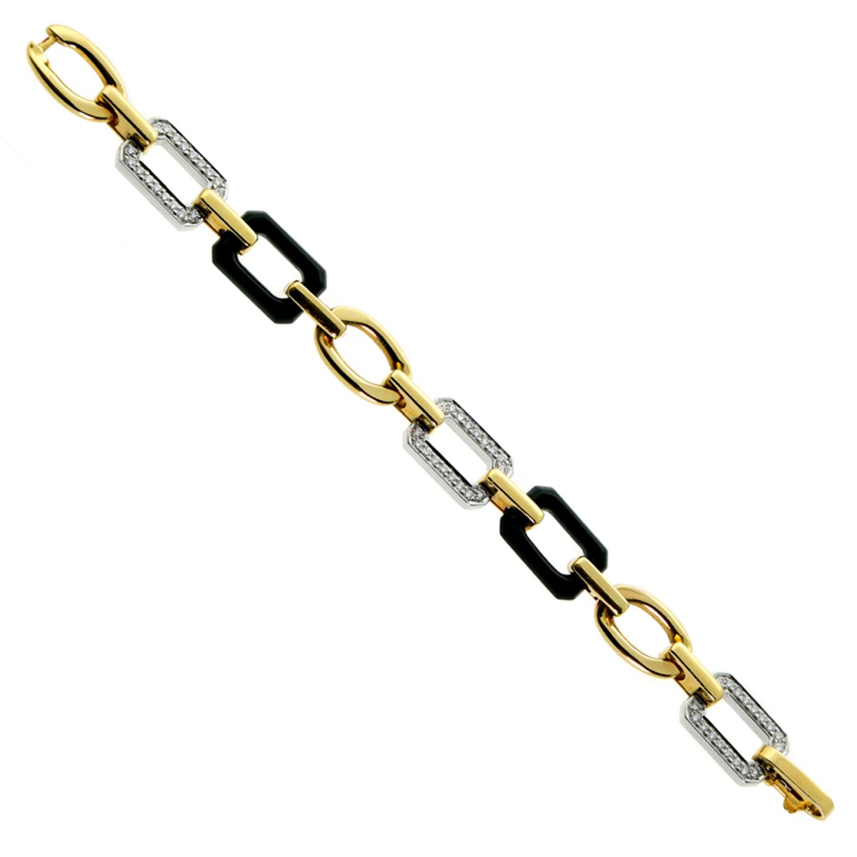 Chathtnel Premier Vintage Onyx Diamond 18k Yellow Gold Chain Bracelet