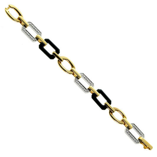 Chathtnel Premier Vintage Onyx Diamond 18k Yellow Gold Chain Bracelet