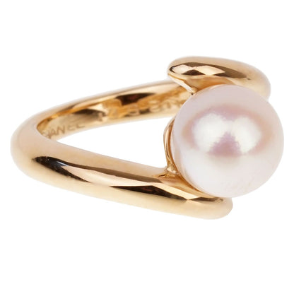 Chathtnel Pearl Bypass Yellow Gold Ring Sz 4 1/2