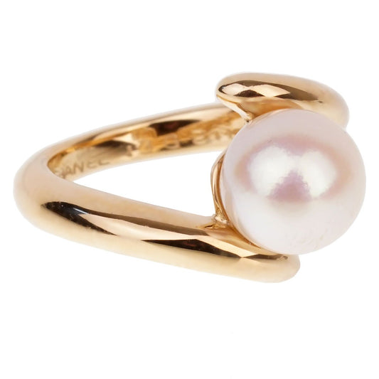 Chathtnel Pearl Bypass Yellow Gold Ring Sz 4 1/2