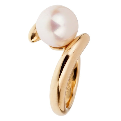 Chathtnel Pearl Bypass Yellow Gold Ring Sz 4 1/2