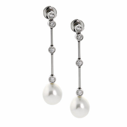 Chathtnel Pearl Diamond 18k White Gold Drop Earrings