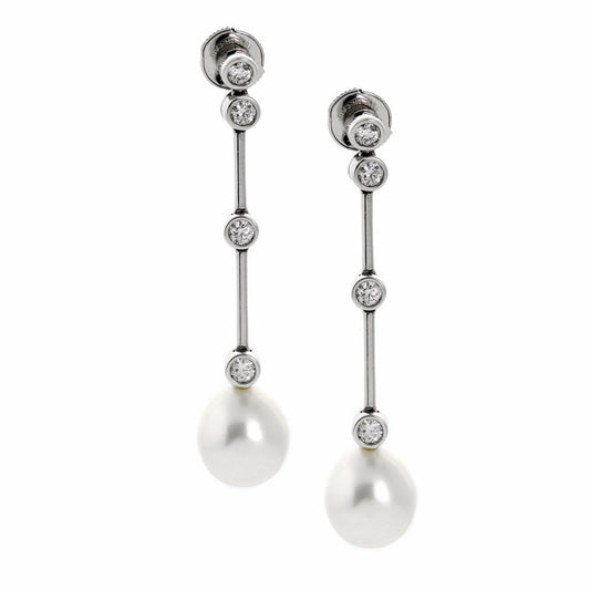 Chathtnel Pearl Diamond 18k White Gold Drop Earrings