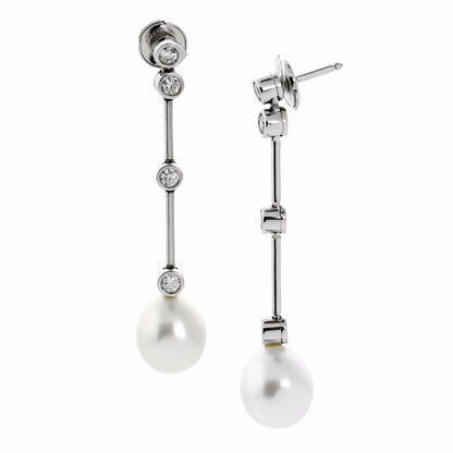 Chathtnel Pearl Diamond 18k White Gold Drop Earrings