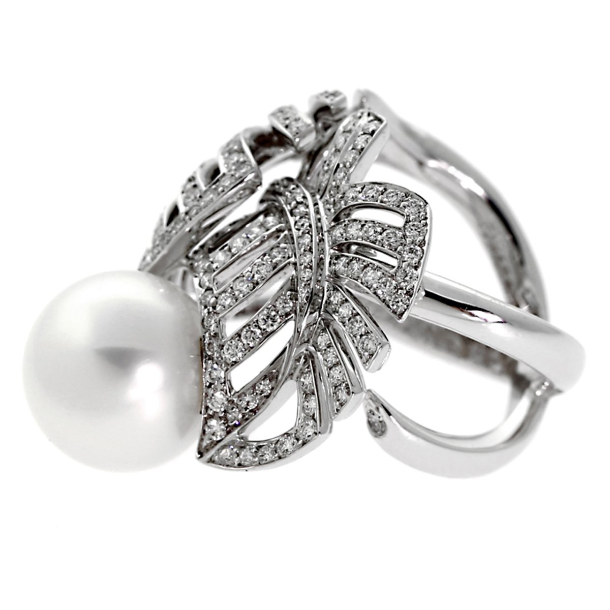 Chathtnel Vintage Pearl Diamond 18k White Gold Cocktail Ring Sz 6